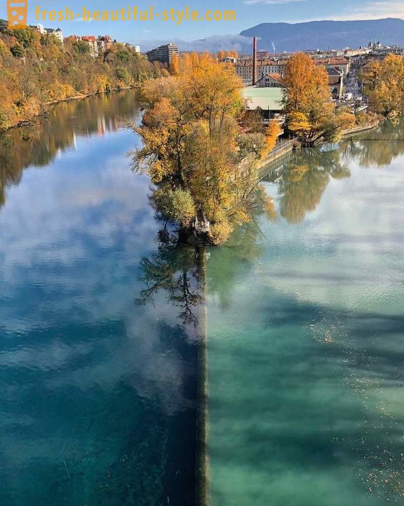 El lugar de encuentro de dos ríos con diferentes colores de agua