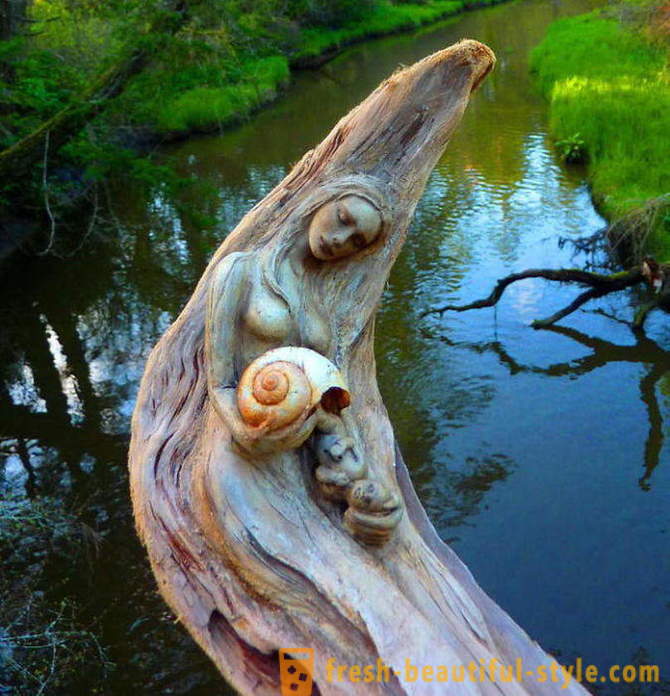 Bienvenido a la historia: impresionantes esculturas de madera a la deriva, mirando a la que sin querer creer en los milagros y la magia
